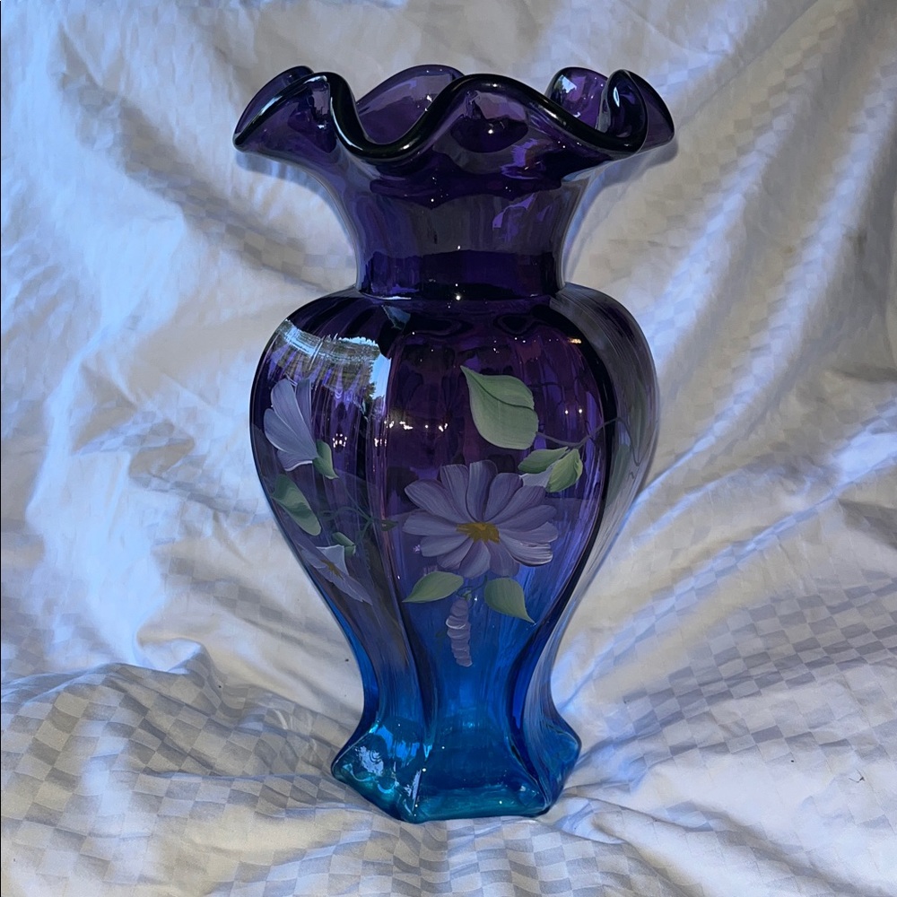 Fenton Purple and Blue Floral Vase